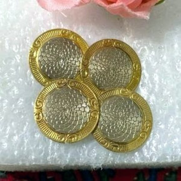 Antique Accessories - Antique 10K Edwardian Art Deco Double-sided Disc 2Tone Gold GUILLOCHE Cuff Links
